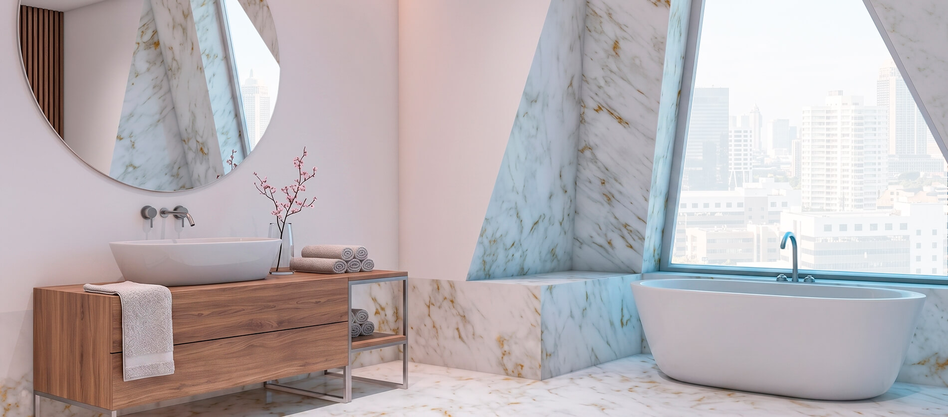 Proyecto de baño en mármol y cuarzo